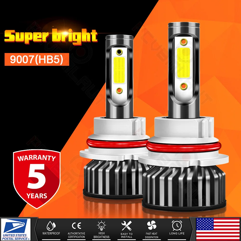 

PCVBMLAUT 2PCS Car lights 9007 Super Bright LED Headlights High Low Beam Fog Light Bulb White 6000K Car accsesories