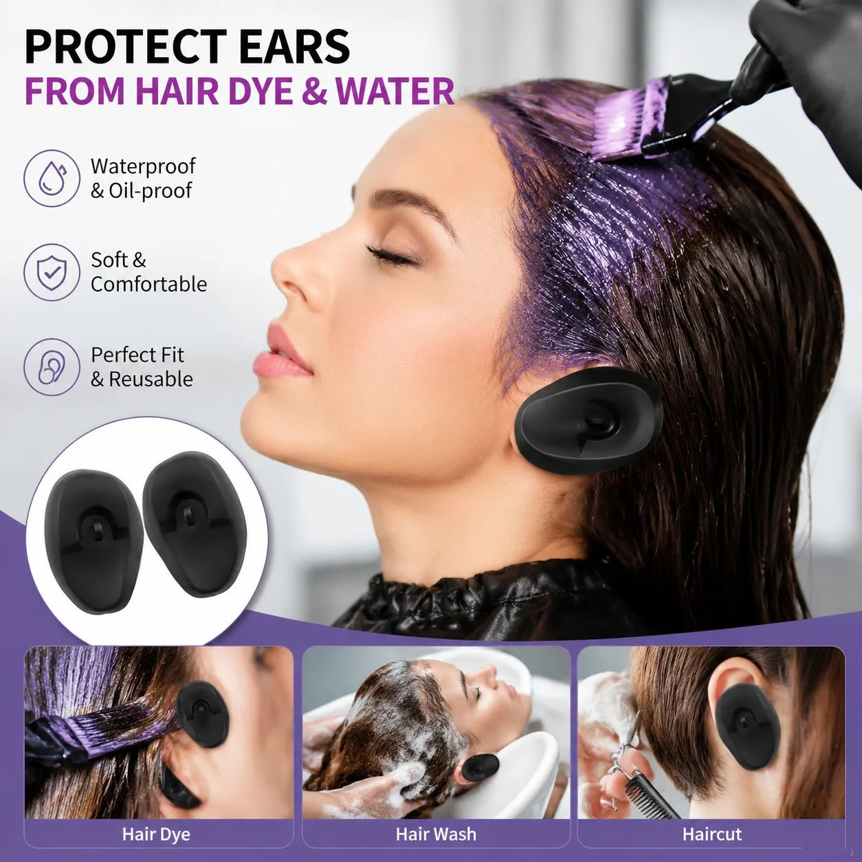 2pcs Silicone Ear Cover Hair Coloring Dyeing Ear Protector Waterproof Shower Ear Shield Earmuffs Caps Salon Styling Accessories