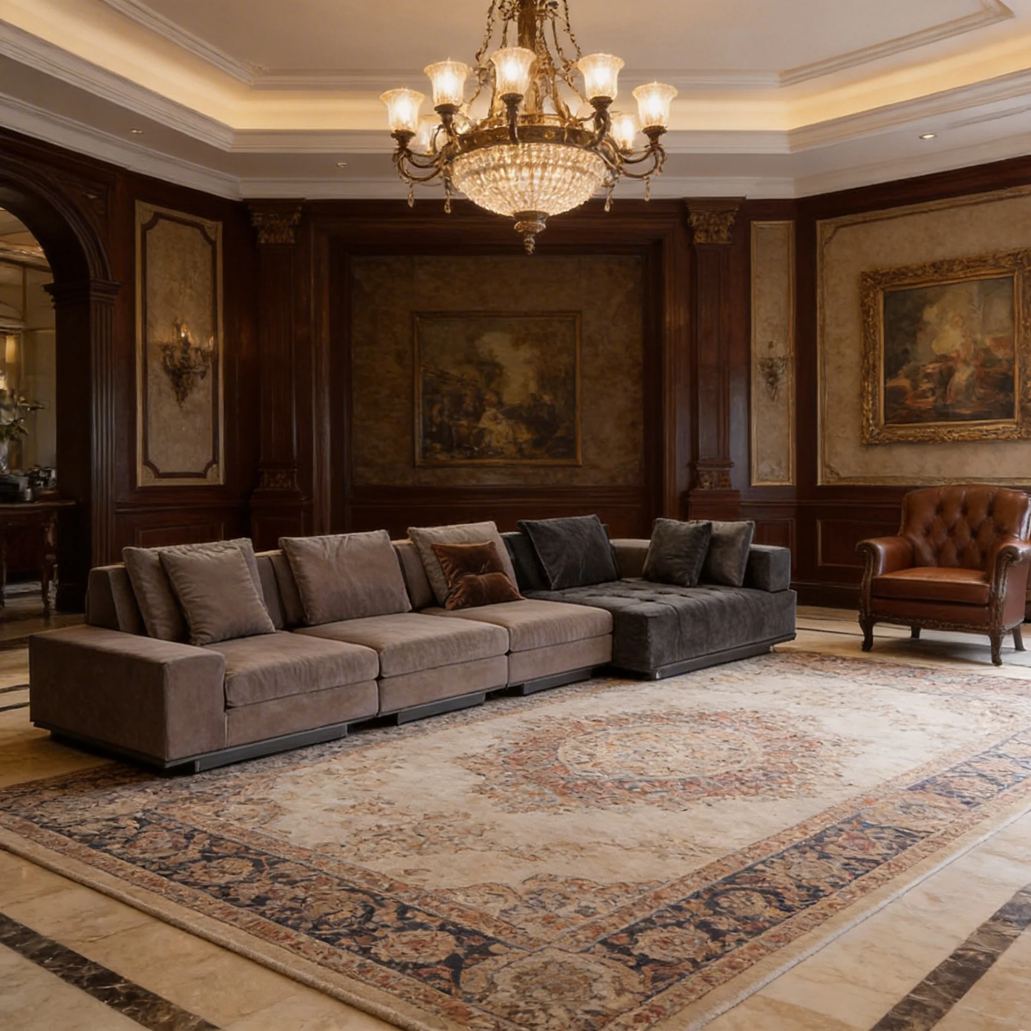 American Style Contemporary Modular Fabric Extendable Sofa Set Modern Luxury Tufted Sectional for Apartment Villa Hotel Living