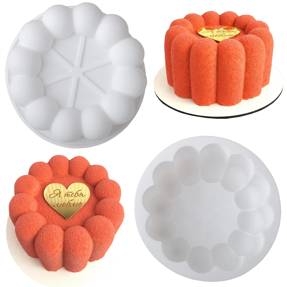 1/6/15 Cells Cylindrical Concave Flower Design French Mousse Cake Moulds Silicone Soap Mold Dessert Tools Kitchen Bakeware