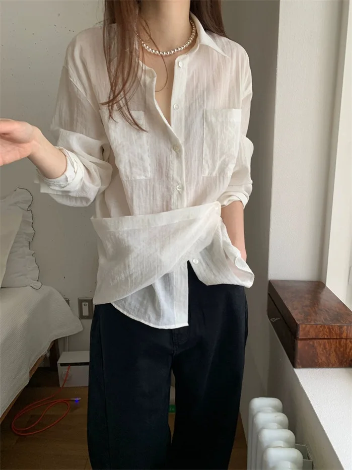 

Loose Fit Commuter Shirt Waist-Cinching Korean Style Spring Summer New Arrival Dongdaemun Retro Women's Premium Fashion