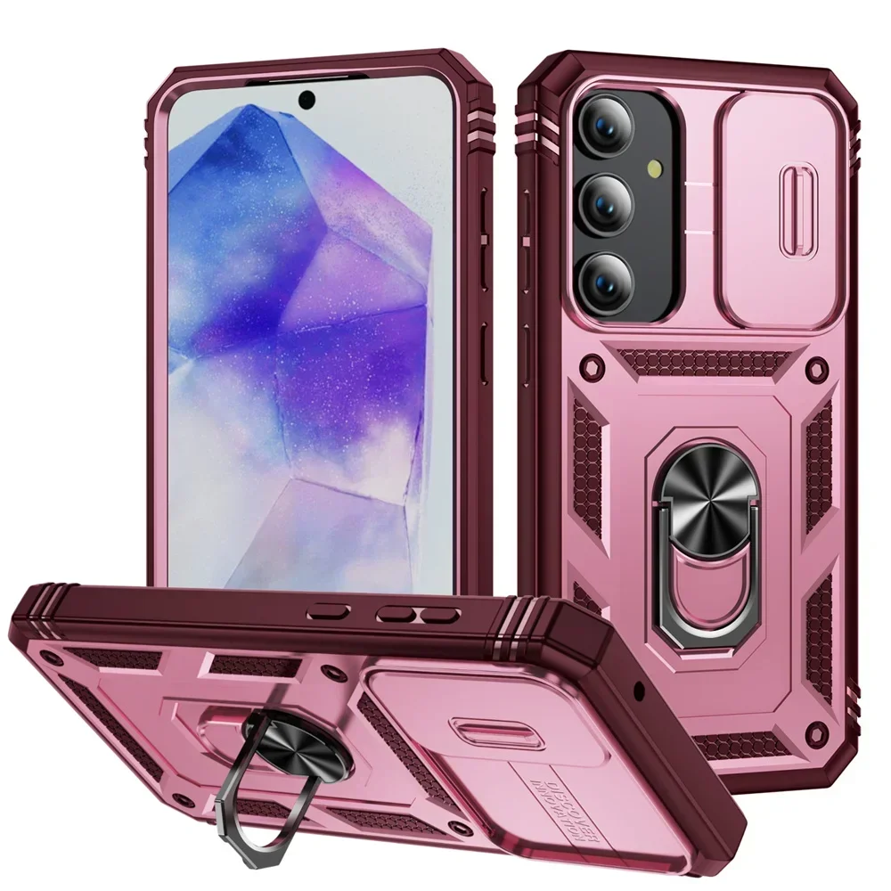 Case voor Samsung Galaxy S24 S23 S22 S25 Ultra Plus A17 A56 A36 FE 4G 5G Slider camera Beschermen 360 Volledige Bescherming Bracket Cover