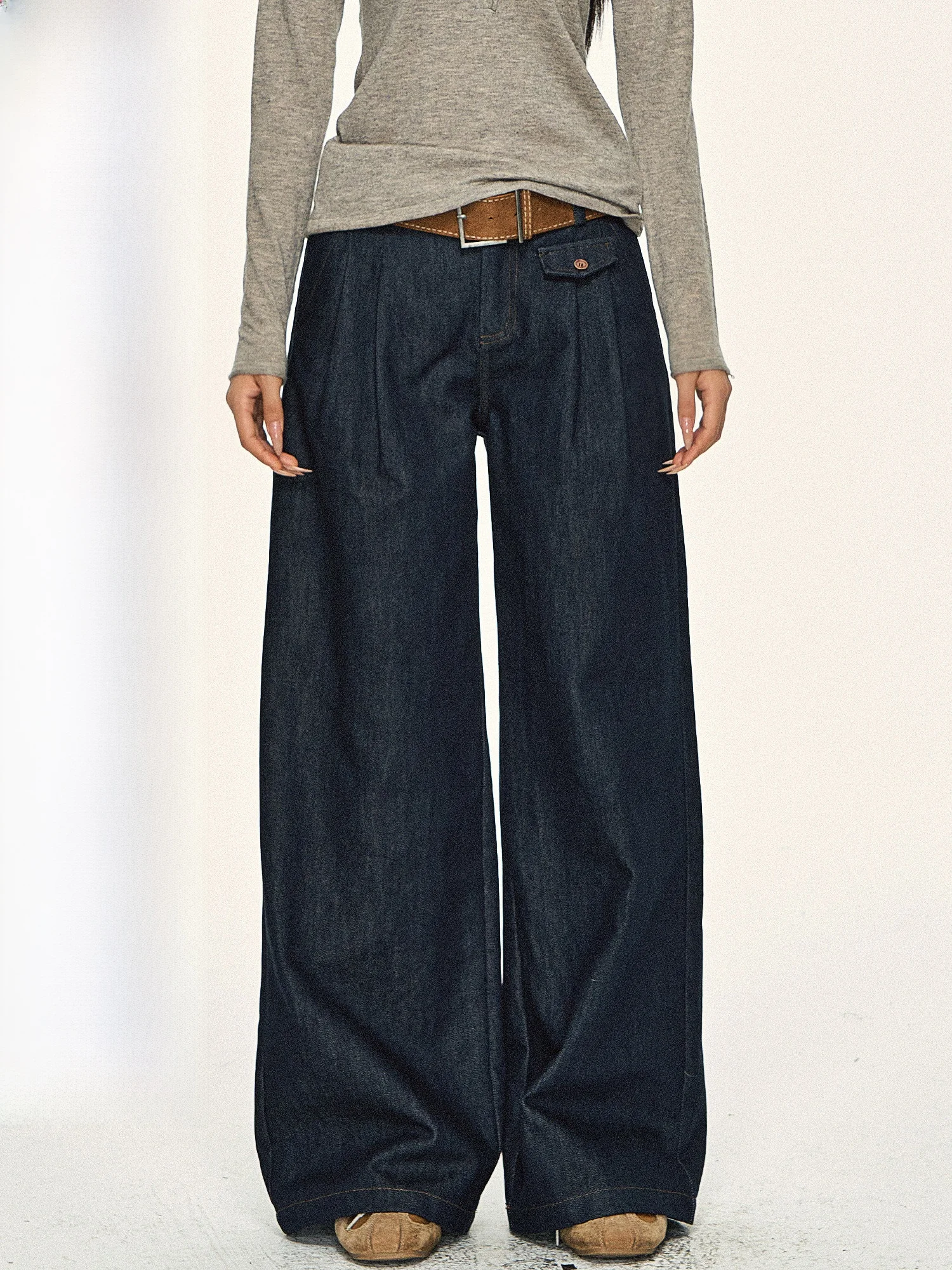 

Джинсы прямого кроя Deep Blue для женщин, с высокой талией, широкими штанинами, длиной в пол, комплект из двух предметов, осенний сезон, повседневная одежда