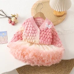 0-6-year-old girl's new color changing cardigan sweater+tutu skirt, stylish and cute two-piece set, baby Christmas costume