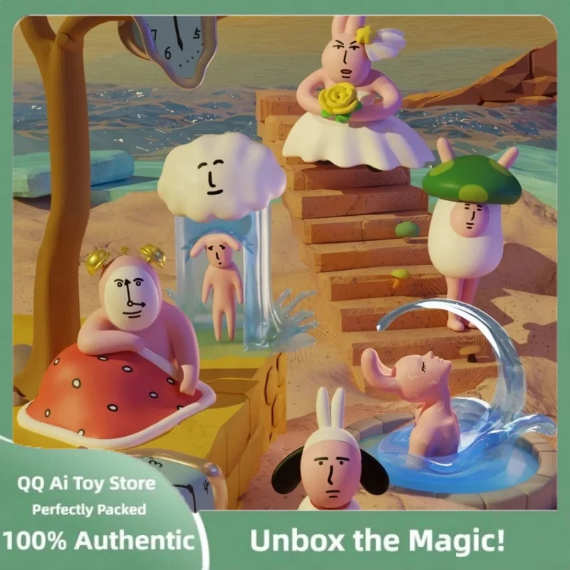 Hot Echte Plzdot Roze Konijn Abstract Serie Mini Blind Box Pop Tweede Generatie Desktop Ornament Vakantie Speelgoed Kawaii Geschenken