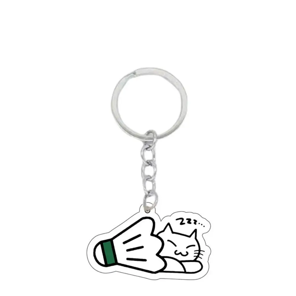 Anime Car Bag Keychain Cartoon Cat Play Badminton Cute Pendant Girly Items DIY Decoration Accessories Friend Gift