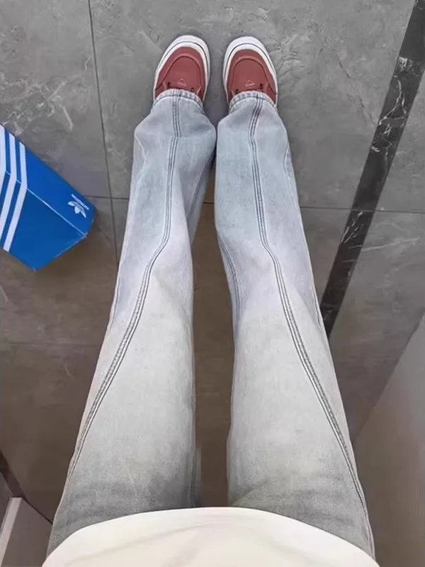 

Retro Blue Denim Jeans Men's Autumn Winter Fce Lined Leg Lengthening Slim Straight Micro Flared Pants Casual Wear
