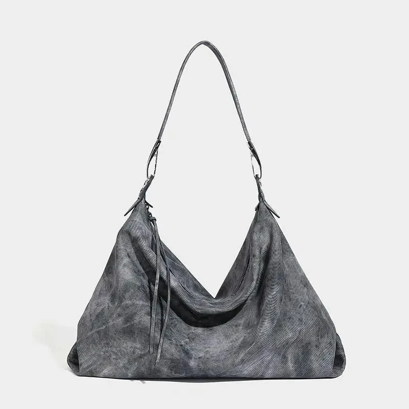 

Retro Large Capacity Tote Bag Tie Dye Gray PU Multifunctional Backpack