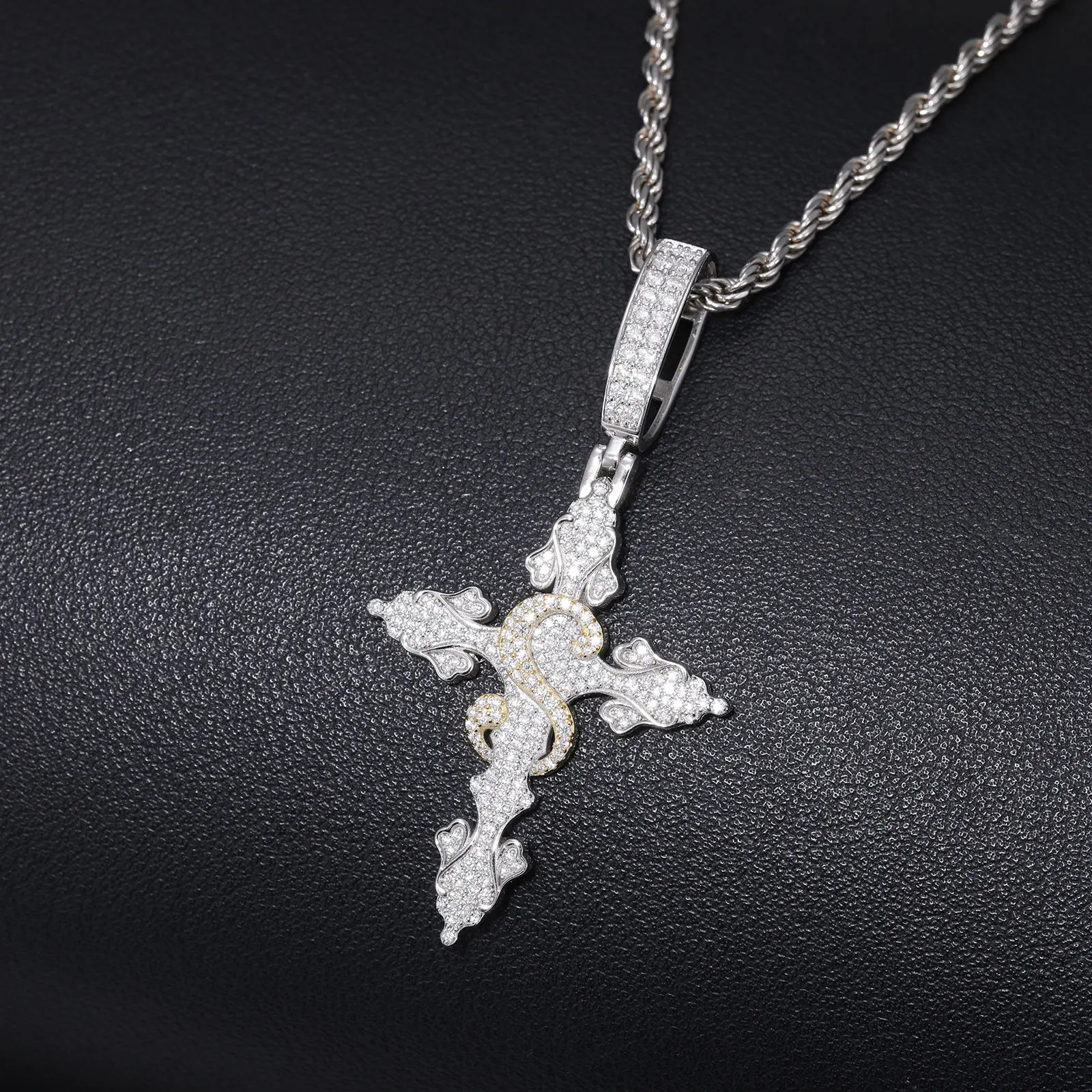 Iced Out Moissanite Cross Pendant S925 Sterling Silver S Letter Inlaid Hip Hop Charm Pendant for Men Women Fine Jewelry Gift