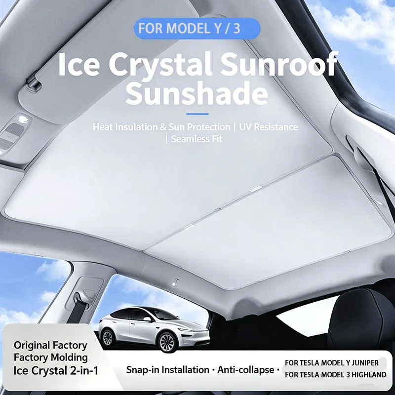 

For Tesla Model Y Juniper Model 3 Highland 2025-2026 Sun Shade Ice Cloth Buckle Sun Glass Front Rear Sunroof Skylight ﻿ ﻿