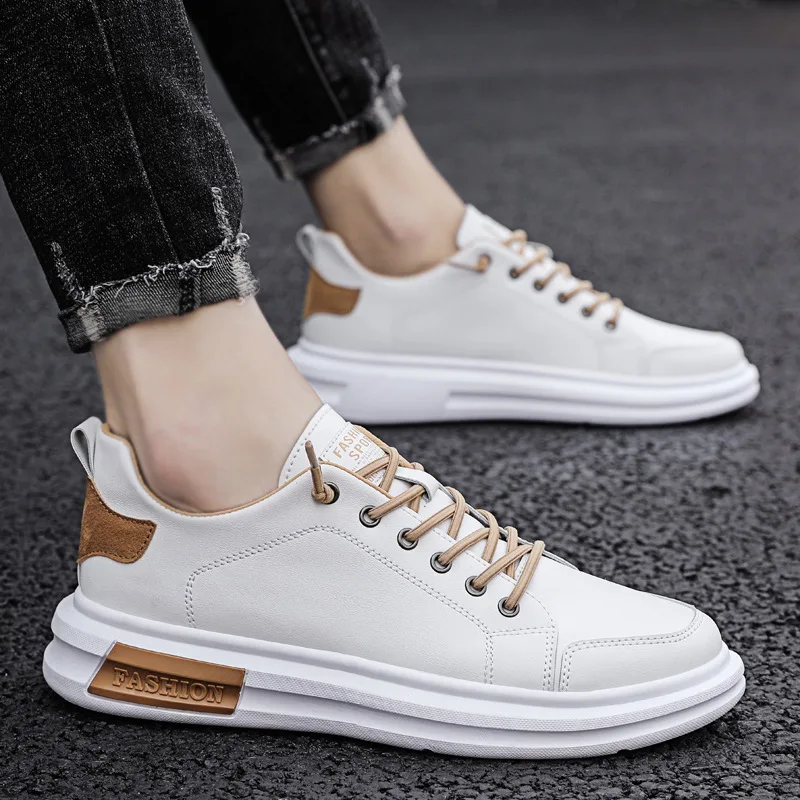 

Men's Sneakers Classic Leather Casual Shoes Light Comfort Walking Shoes Lacce Up Flats Black White Tenis Shoes Zapatillas Hombre