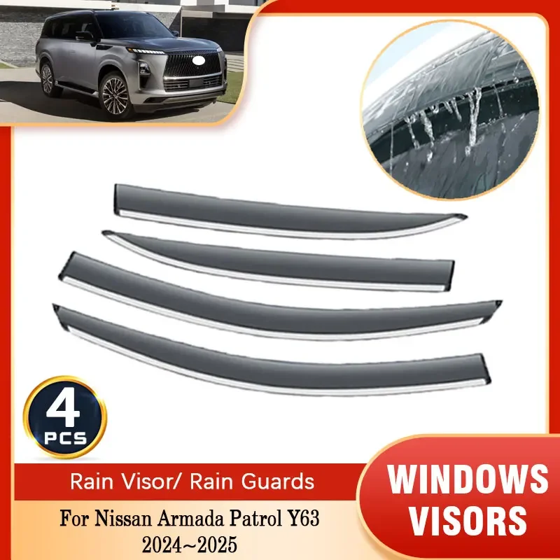 Windows visor For Nissan Armada Patrol Y63 2024 2025 Weather Shield Side Window Sun Rain Deflector Visor Guard Vent Accessories