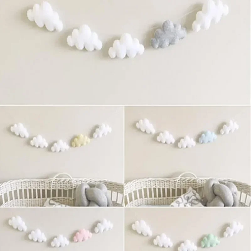 Felt Cloud Garland String Wall Hanging Ornaments Nordic Baby Bed Curtain Hanging Decoration Kids Room Tents Pendant Decor INS