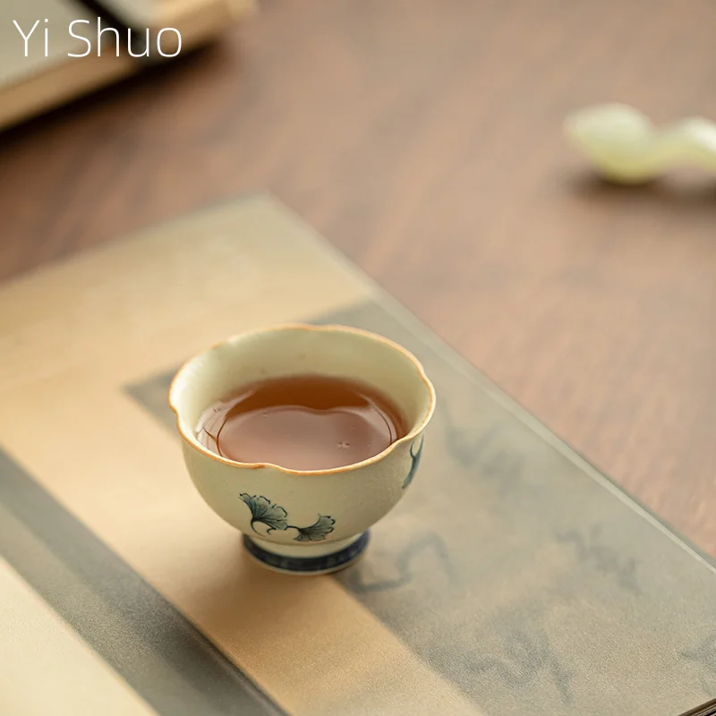 

Blue and White Firestone Black Teacup Master Cup Guest Cup Tasting Cup Underglaze Color Ceramic Tea Set