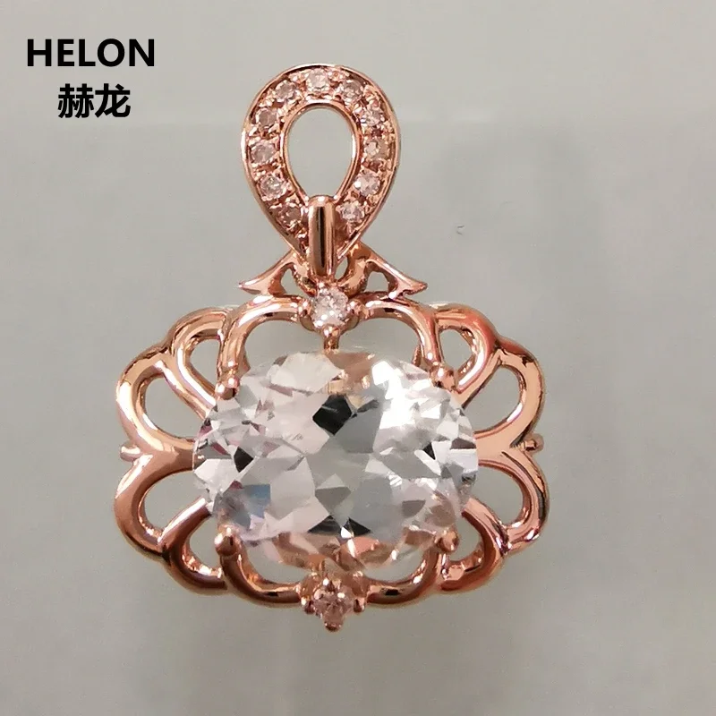 

Solid 14k Rose Gold Pendant 6X8MM Oval Cut Natural Aquamarine Engagement Wedding Pendant for Women Fine Jewelry Classic