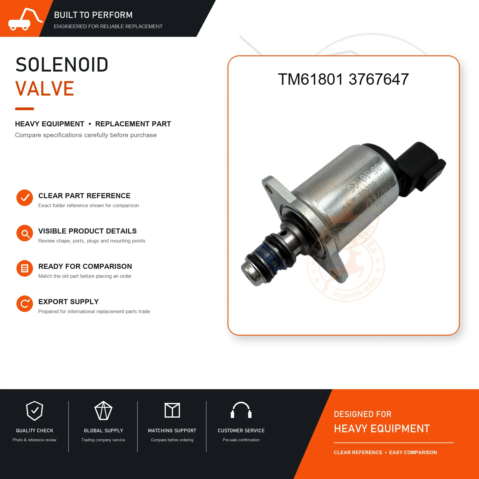 Solenoid Valve TM61801 3767647 for VP170 Load Sense Directional Control Valve Replacement