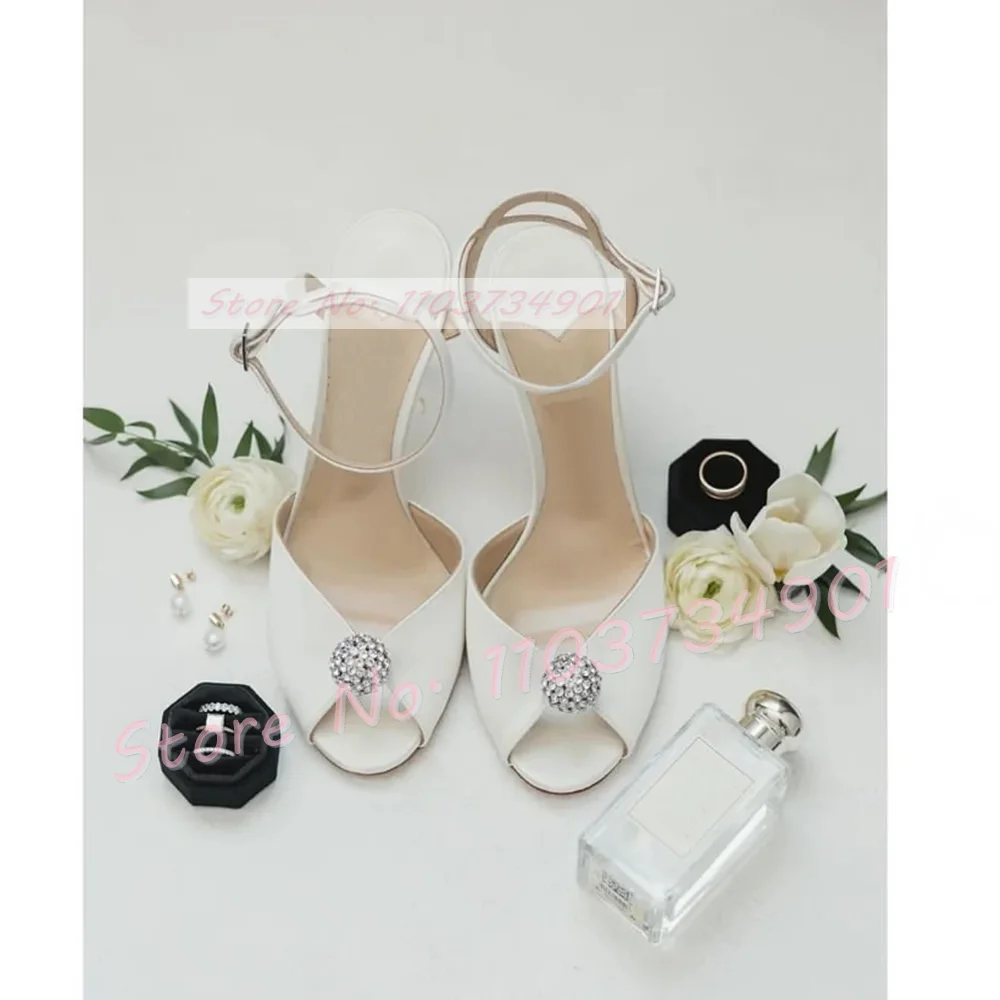 Pearl Crystals Peep Toe Sandals Women Ankle Strap Gretel Stiletto Shoes Lady Satin Sexy Elegant Chic Party Luxury Gems Sandals