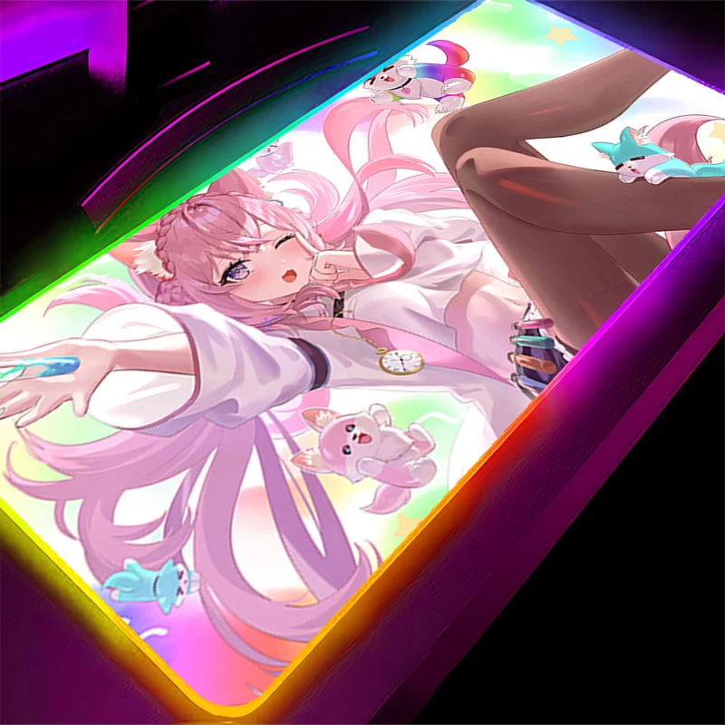 Tapis de souris LED RGB, antidérapant, pour clavier d'ordinateur portable, Anime, accessoires PC, tapis de souris en caoutchouc h-hololive Hakui Koyori, tapis de bureau