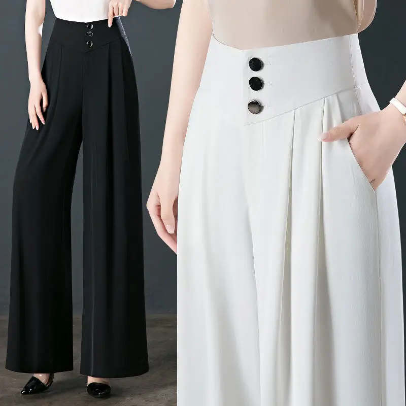 Office Lady Spring Summer Thin Loose Wide Leg Pants Korean Streetwear Fashion Women Elastic High Waist Oversized Casual Trousers