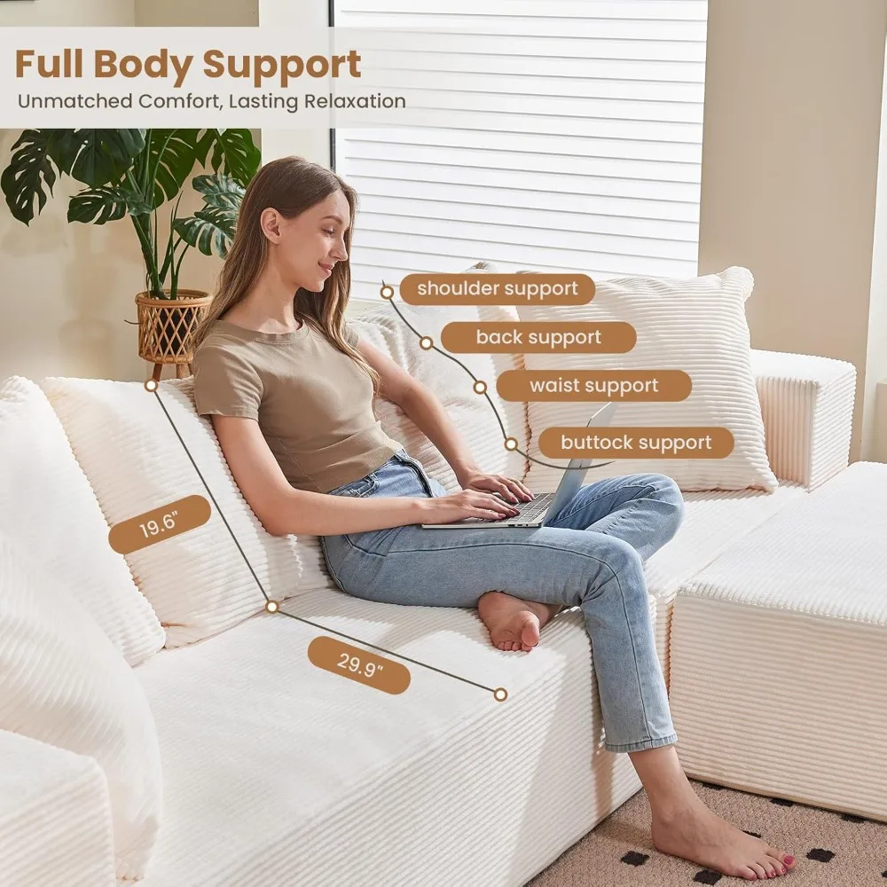 أريكة معاصرة على شكل حرف L مقاس 10.8 بوصة مع مقاعد عميقة من القطيفة، قماش سروال قصير، مثالية لمساحات المعيشة وغرف النوم، جاهزة للاستخدام #3