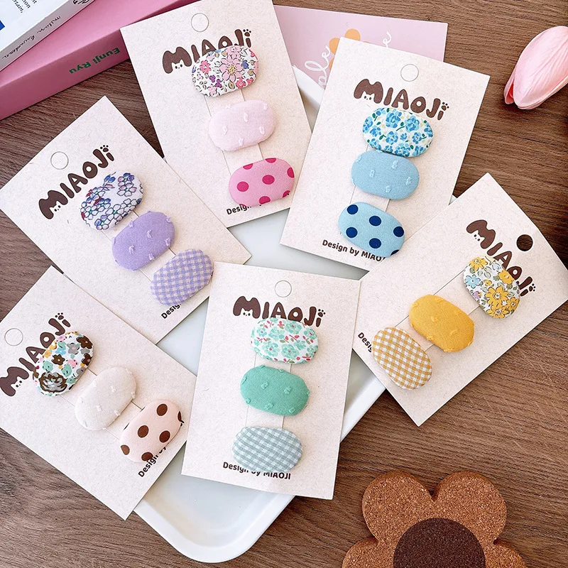 

Korean Hair Clips Oval Floral Fabric Snap Clips Baby Girls Non Toxic Barrettes Gentle Fringe Pins Cottagecore Accessories