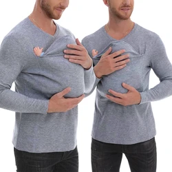 Camisa de seguridad de manga larga con bolsillo de canguro para invierno, portabebés, ropa de embarazo, Top para madre y padre para alimentar a la camisa grande para papá
