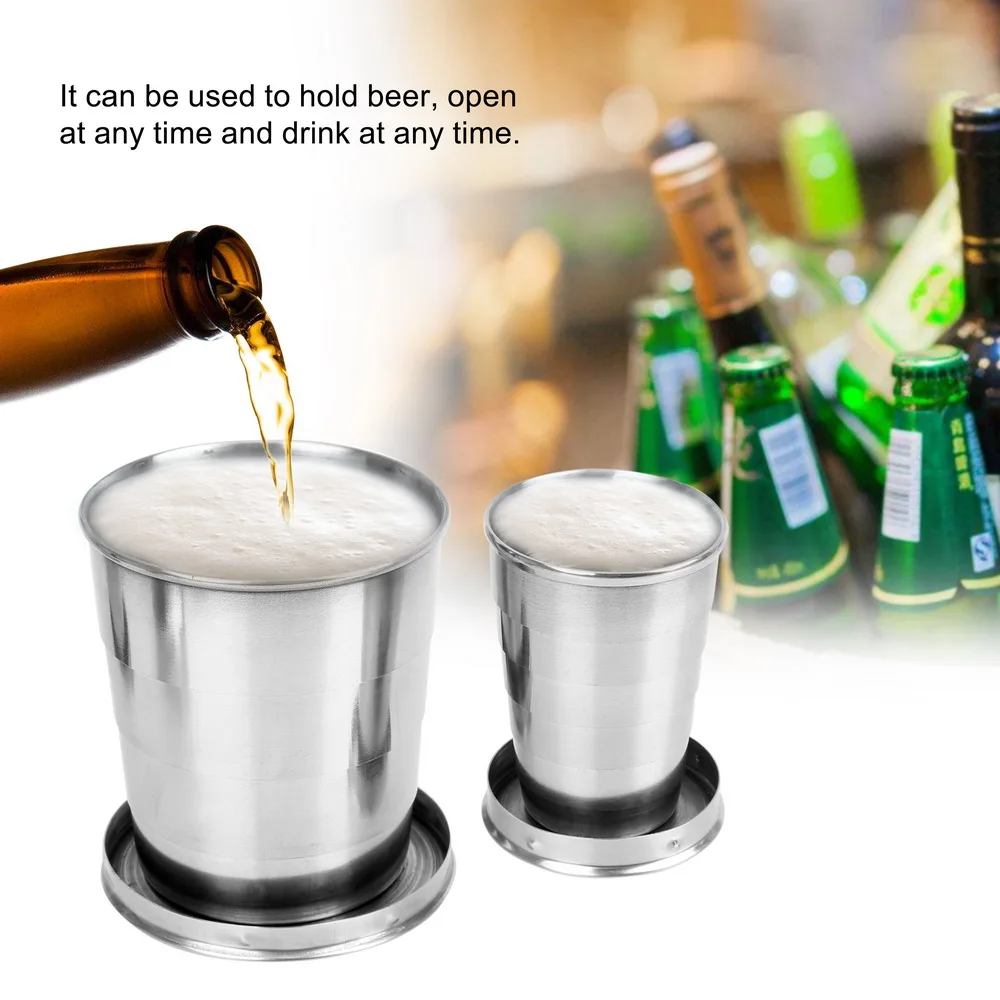 Stainless Steel Folding Cup Retractable Telescopic Collapsible Cups 75/140/240ml Portable For Outdoor Travel