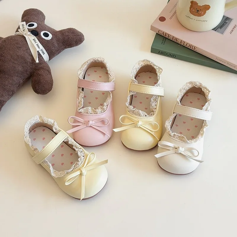 Toddler Girl's Princess Shoes Ruffles Spring Butterfly-knot Kids Ballet Flats Elegant Sweet Candy Color Children Leather Shoe