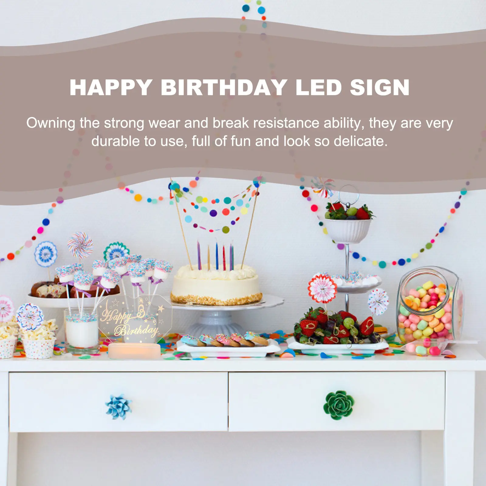 

LED Birthday Sign Happy Birthday Light Up Decoration Indoor Living Room Bedroom Study Party Festive Home Decor Gift