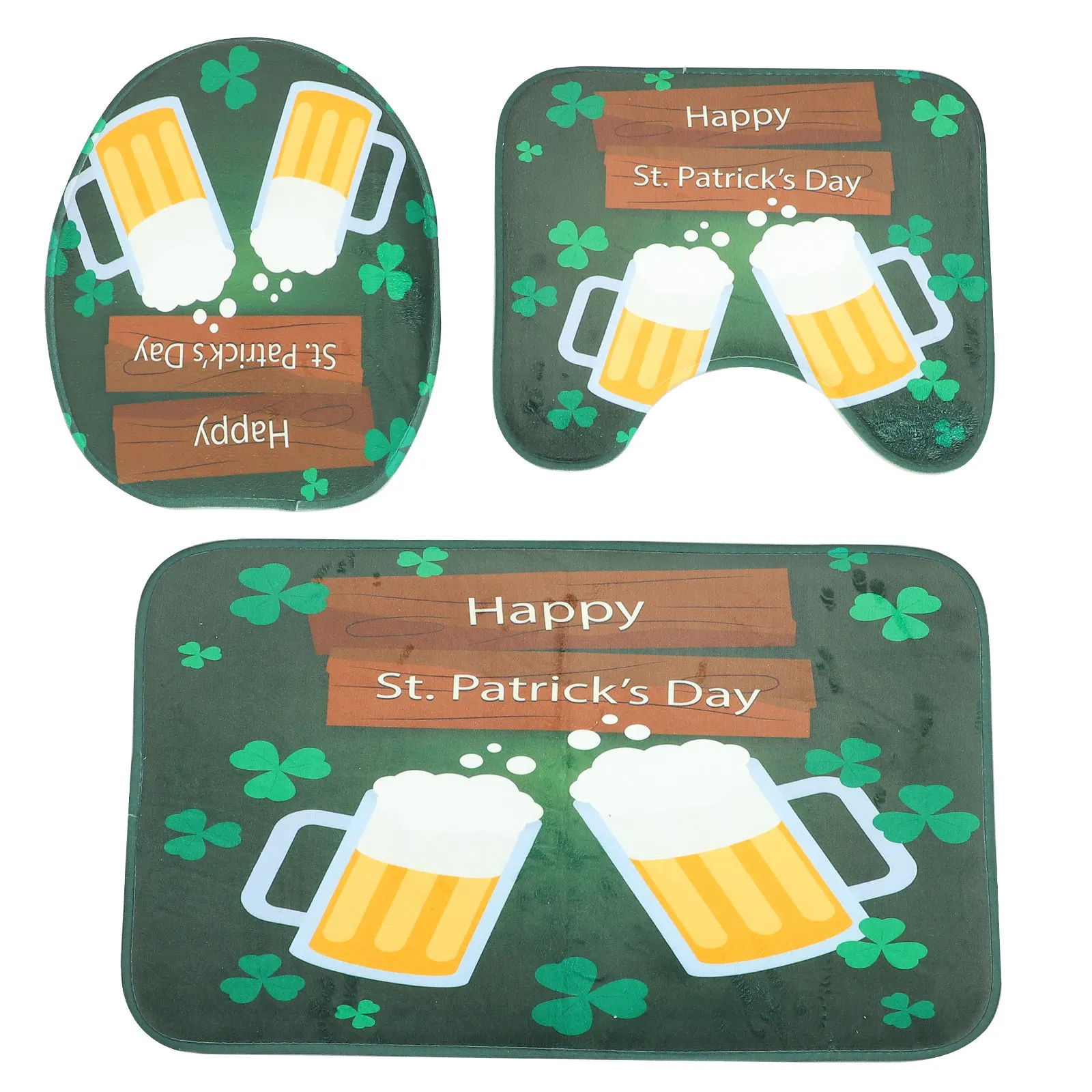 3点セット滑り止めバスマットセット-聖パトリックデーをテーマにした装飾トイレ蓋カバー-バスマットセット-ホームデコレーション-バスルームデコレーション