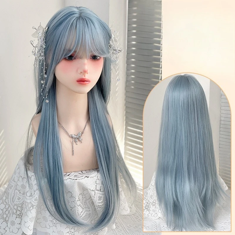 Wig Female Long Hair Straight Hair Daily Natural Lolita Simulator Sweet Long Straight Hair Full Headgear