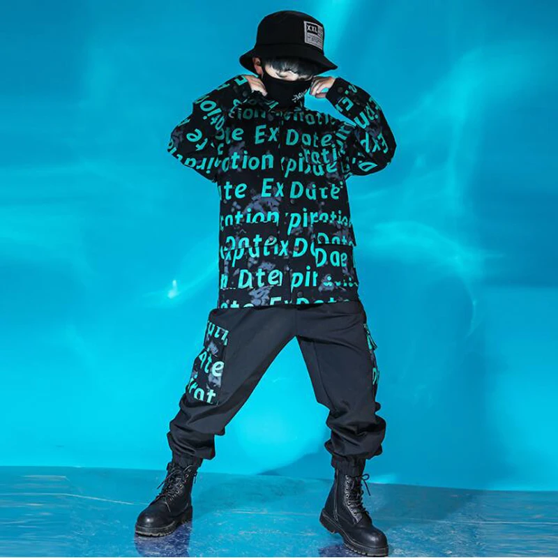 Pantalon DulCargo pour garçons, vêtements de rue jazz pour enfants, tenues de performance hip hop, veste imprimée de lettres, couche de finition