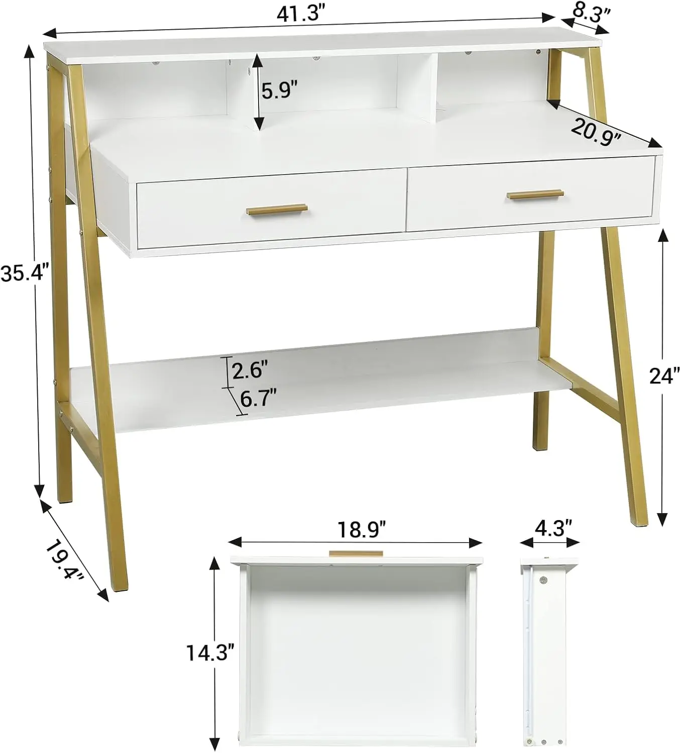 Tiptiper-escritorio de ordenador con cajones para el hogar, escritorio de oficina moderno de 41 pulgadas con estante de almacenamiento y soporte para Monitor, mesa de escritura para estudio