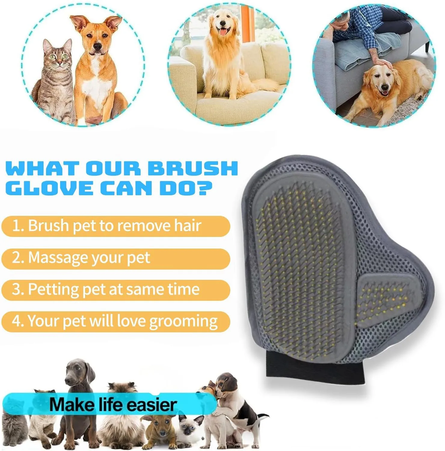 Pet Grooming Glove Hair Removal Gloves Cat Dog Fur Hair Deshedding Gentle Efficient Dog Combs Pet Bathing Massage Products - Image 2
