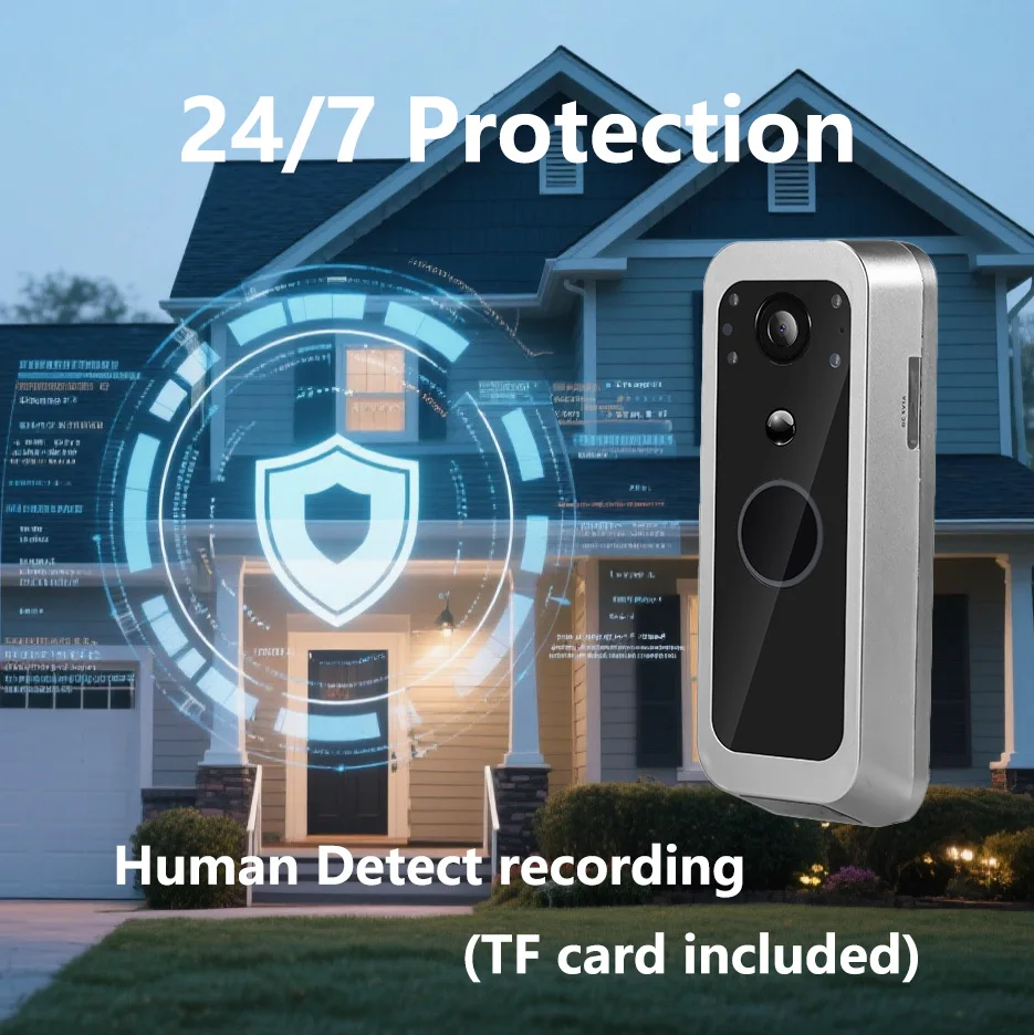 Tuya Wireless Video Doorbell 5'' Sreen Smart Life Intercom Build in Battery- PIR motion 2.4G WiFi, Two-Way Talk, Night Vision