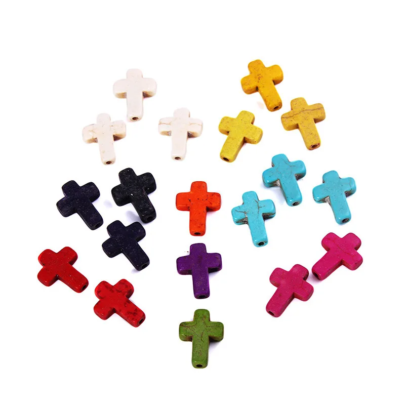 20 sztuk kolorowy kamień naturalny krzyż wisiorek Charms dla kobiety naszyjnik bransoletka DIY tworzenia biżuterii 1.5*1.1cm