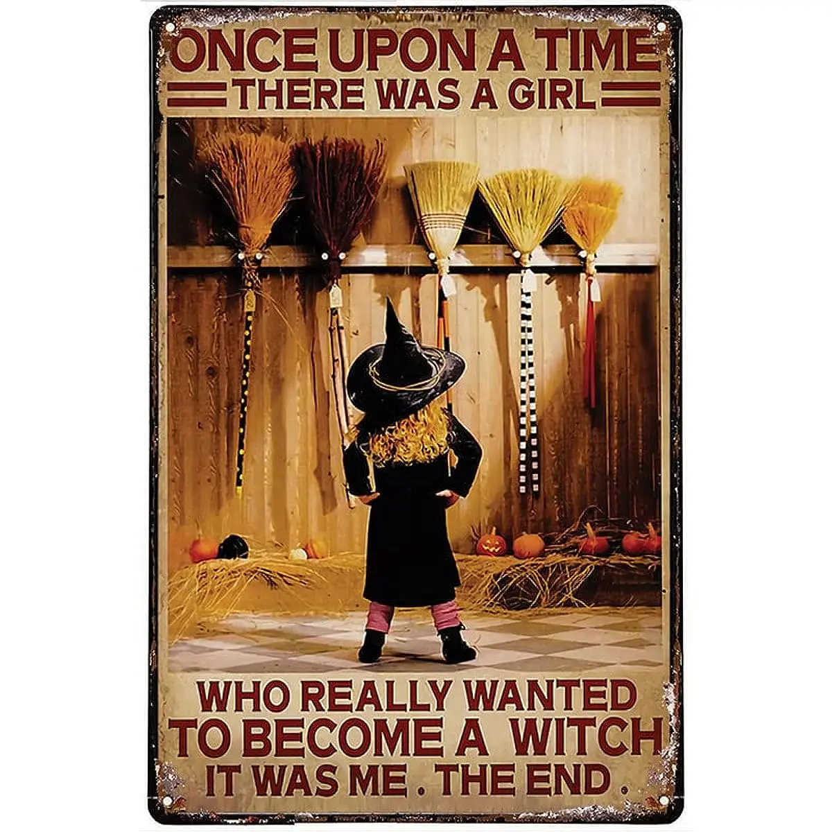 Funny Metal Tin Sign Baby Witch There Was A Girl Become A Witch Halloween Poster Funny Tin Signs Bar Decorations Art Poster