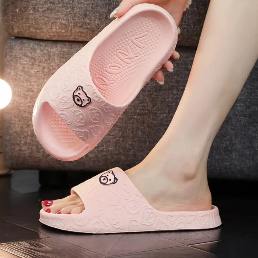 New Fashion Women's Slippers Indoor Soft Sole Cartoon Bear Print Slides Bathroom EVA Indoor Men Summer Outdoor Cool Shoes Couple image 3