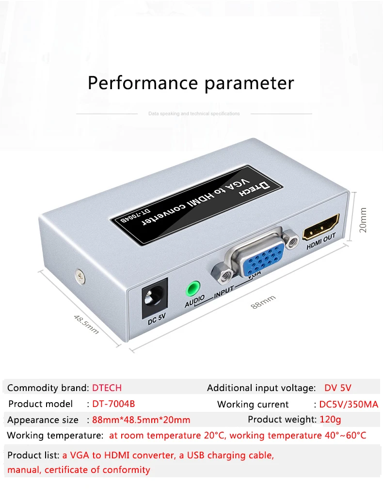 DTECH adaptateur VGA vers HDMI 1080p Transmission Audio et vidéo convertisseur VGA vers HDMI pour ordinateur de bureau ordinateur portable boîte intelligente