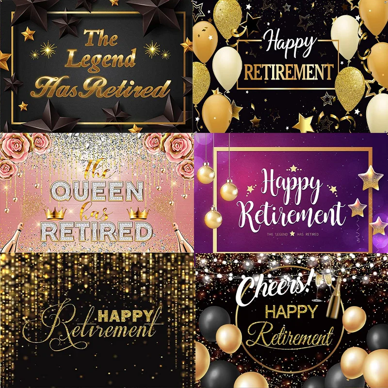 Happy Retirement Party Glitter Retire Photography Backdrop Royal Blue Gold Background Banner Decoration Poster Party Photo