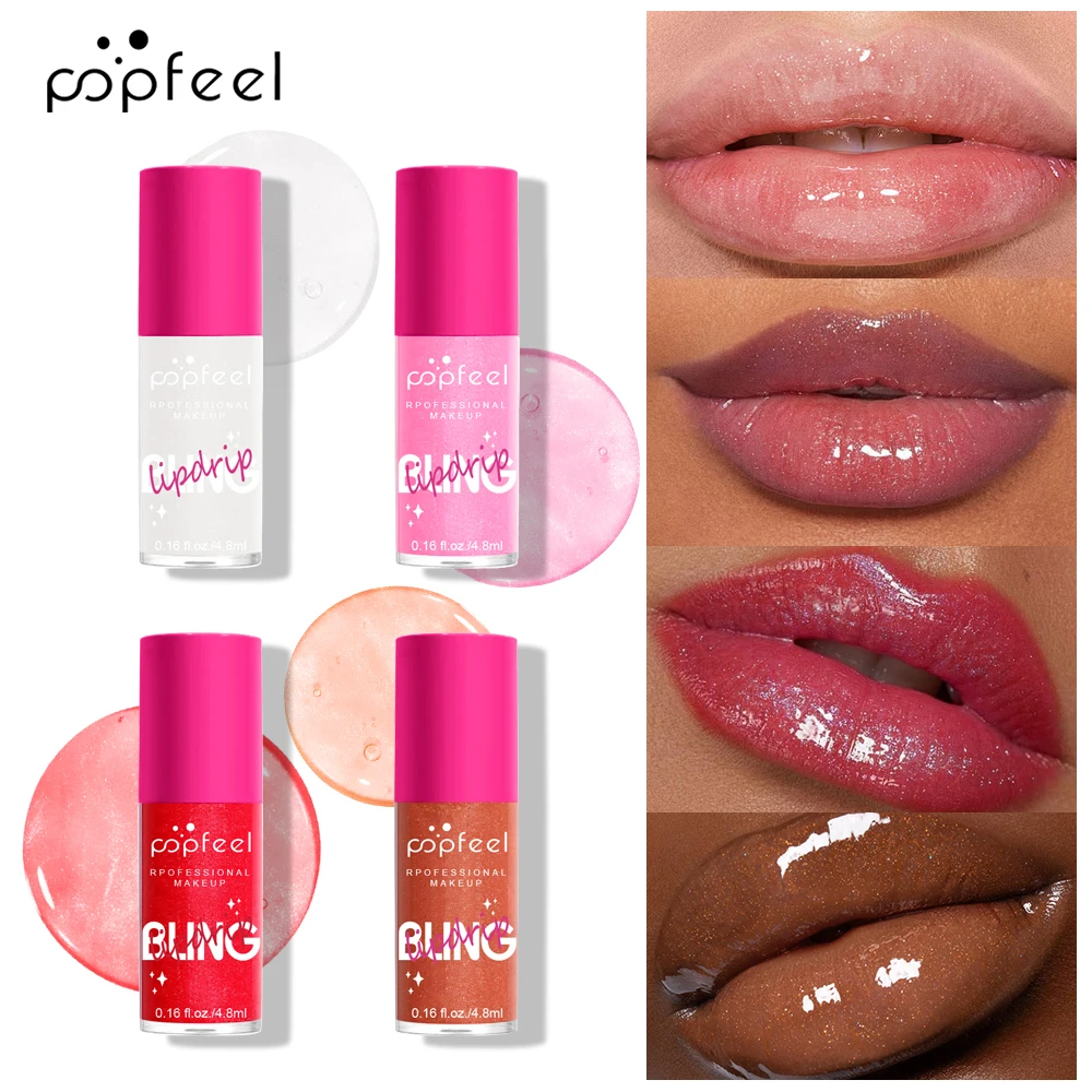 POPFEEL 립 오일 립 케어, 보습 및 영양 공급, 보습 립 글로스, 큰 브러시 헤드 글리터 샤인