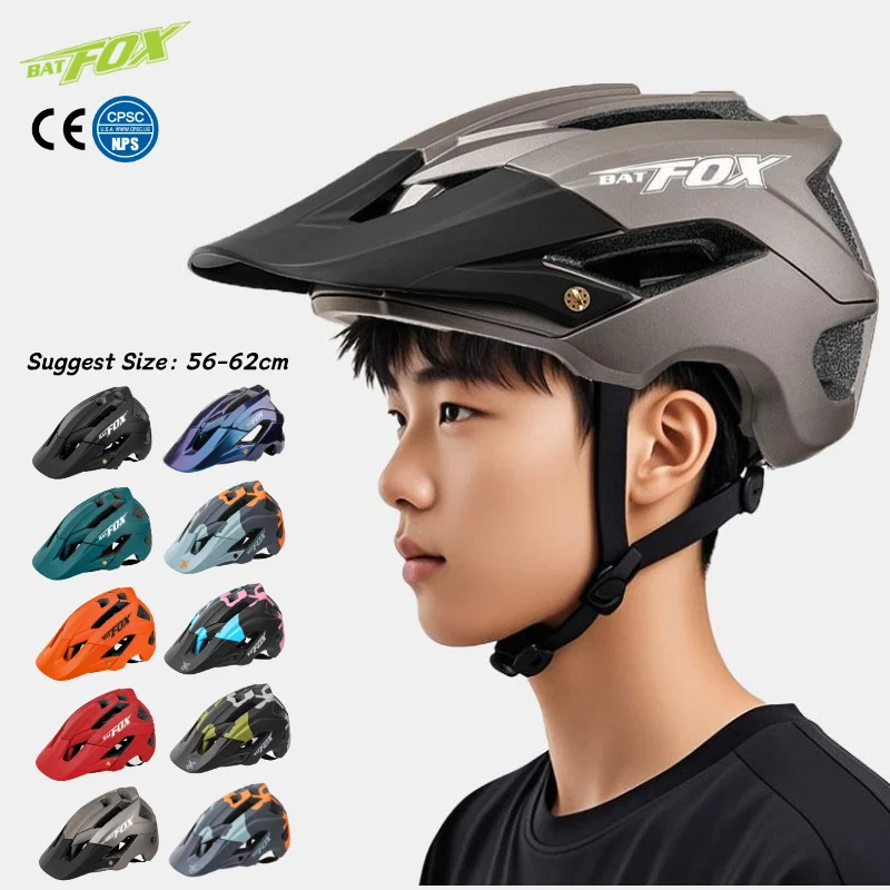 

BATFOX Cycling Helmet Certified Detachable brim Off Road Mountain Sports Safety Hat Men Women DH Ultralight MTB Bicycle Helmets