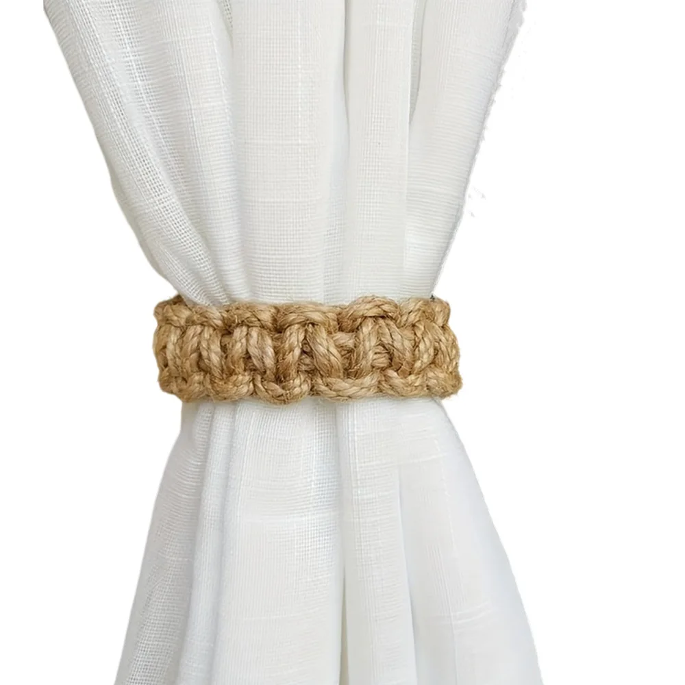 2Pcs Retro Jute Handwoven Curtain Tieback Modern Boho Bedroom Living Room Home Decor