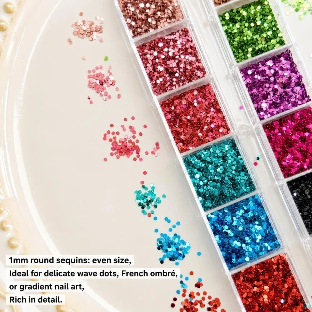 12 Grids Nail Art Sequins Kit Multicolor Mixed Shape Nail Charms Decorations Star Polka Dots Nail Art Glitter Set