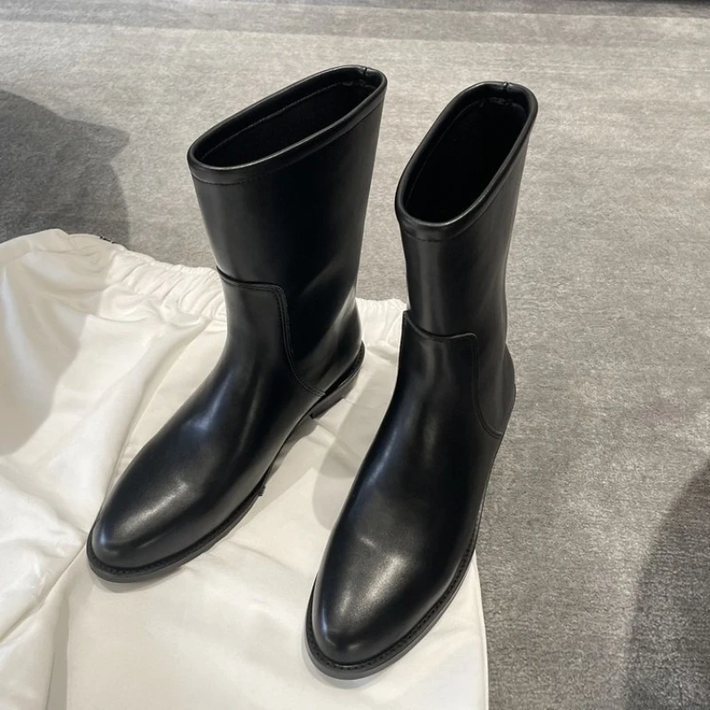 

Сапоги в стиле вестерн с круглой головкой, женские рыцарские сапоги на плоской подошве в стиле ретро