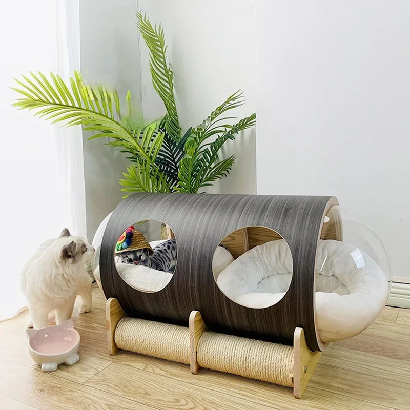 Solid Wood Transparent Space Capsule Small Dog Kennels Four Seasons Universal Cats Litter Indoor Balcony Dog Houses Puppy Bed