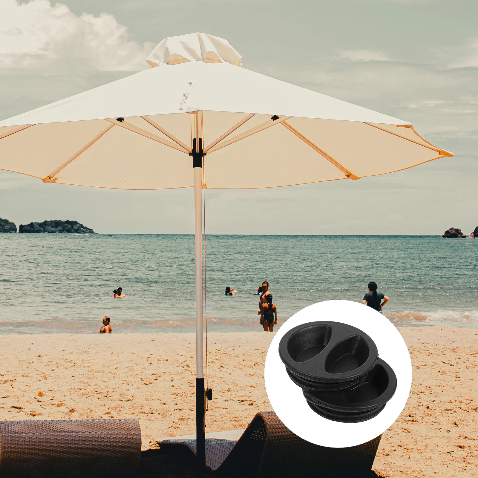 

2Pcs 5cm Black Umbrella Base Cover Drainage Holes Rust Prevention Durable Elegant Design Patio Stand Water Bottle Lids