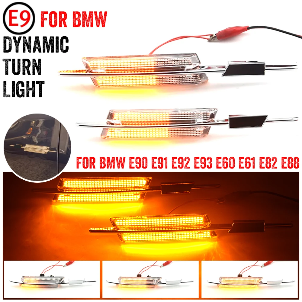 

2Pcs LED Dynamic Amber Turn Signal Sequential Indicator Light Canbus Side Marker For BMW E90 E46 E60 E91 E82 E93 E83 X3 X1
