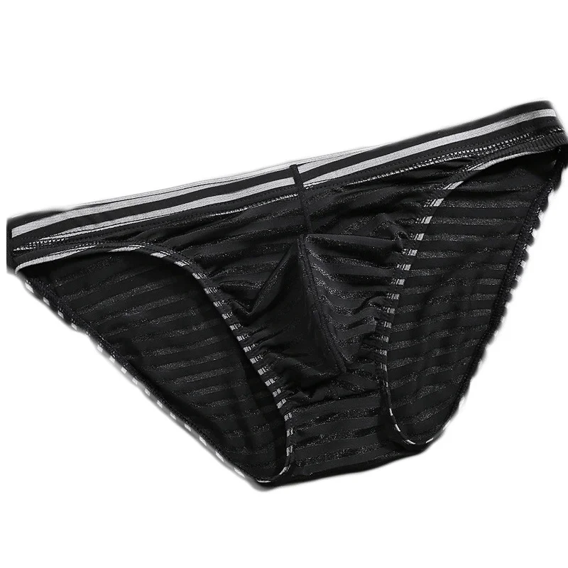 Men's Breathable Underwear L ow Waist Striped Briefs Ultra-thin Mesh Sexy Transparent Mesh Quick-drying Brief Underpants