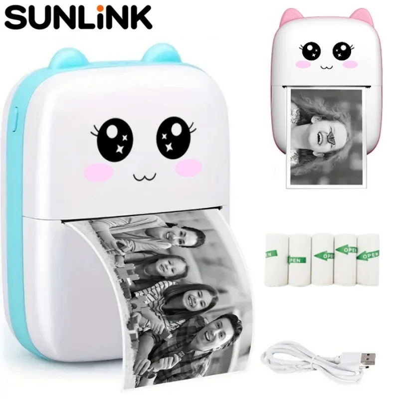1pc Mini Photo Thermal Printer Bluetooth Picture Portable Student Dedicated Homework Printer Office Message Memo Printer